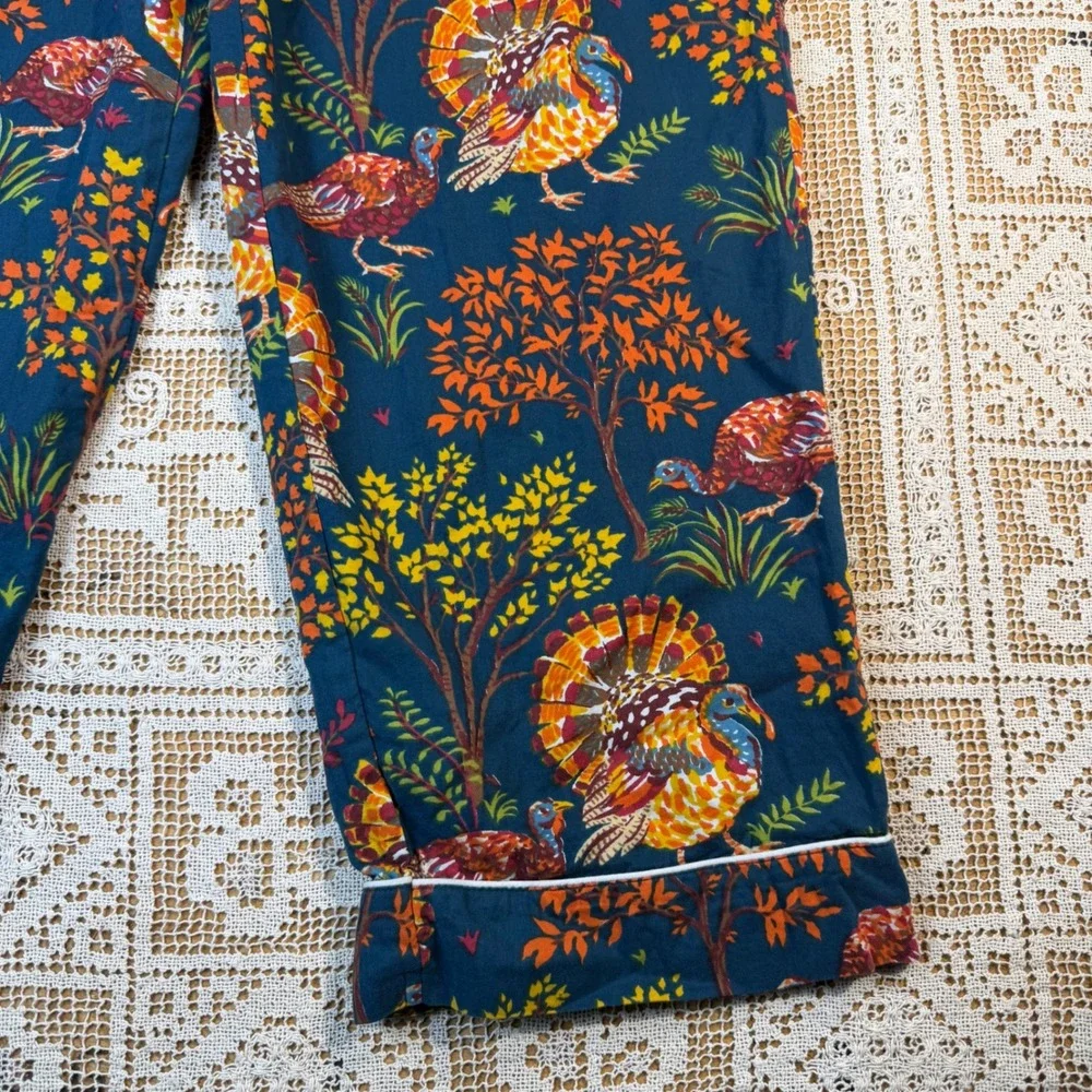 Printfresh Retired Turkey Print Pajama Pants Dark Blue Cotton Festive Feast Sz L